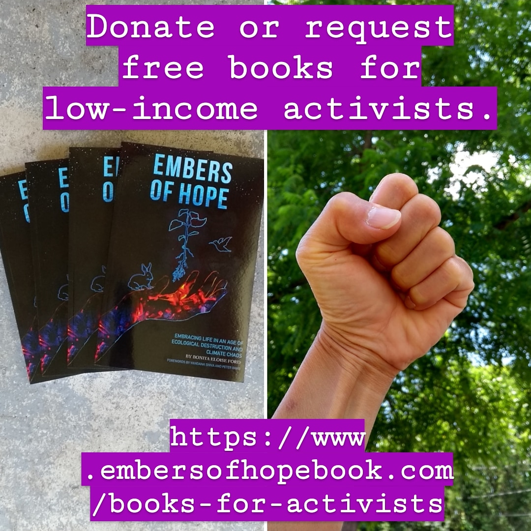"Embers of Hope" book. Donate or request free books for low-income activists.