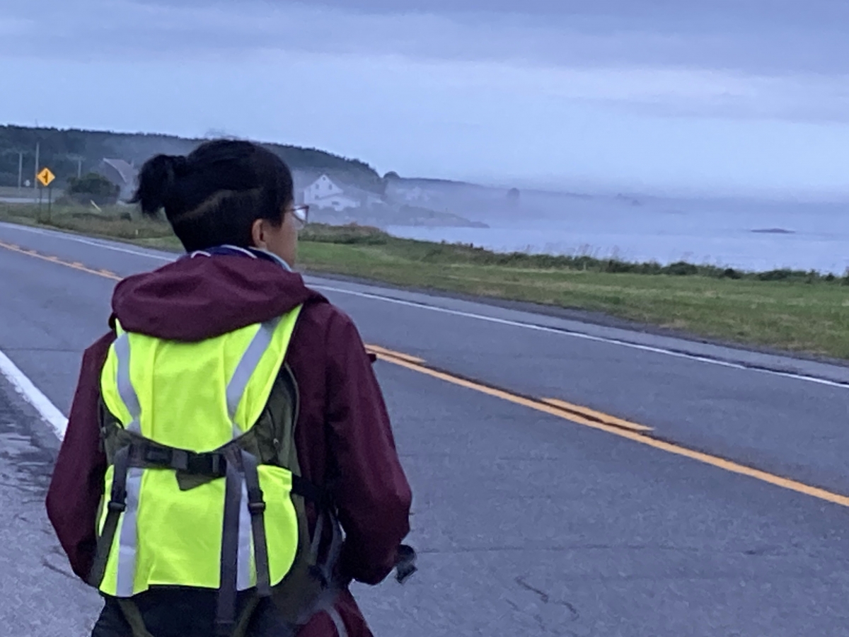looking out at the St Lawrence River, with morning fog